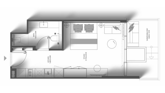 Планировка квартиры 1 спальня в ЖК REEF 998 Residences № 11007 (2D)
